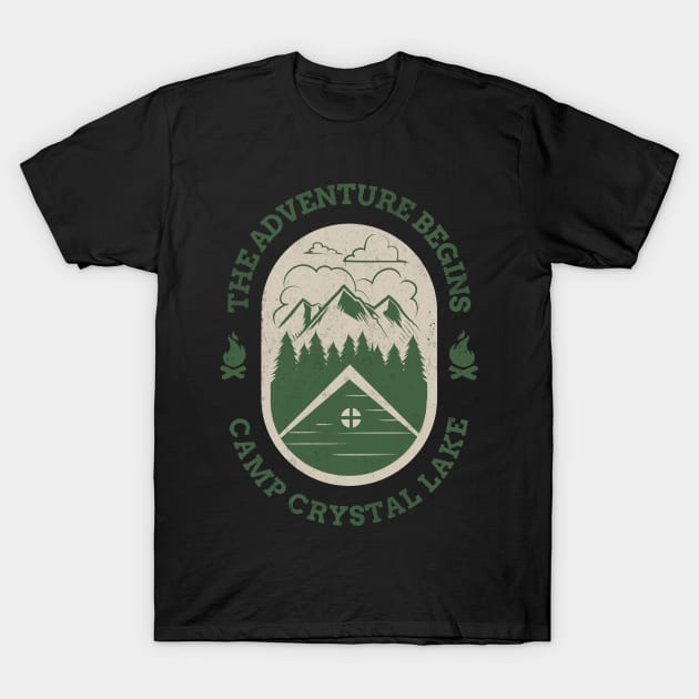 The Adventure Begins Camp Crystal Lake Retro Halloween Design T-Shirt by Up 4 Tee